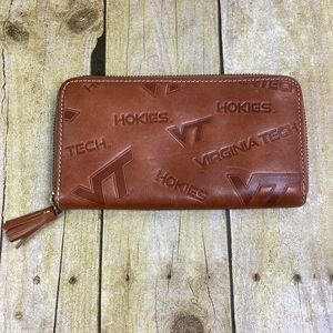 VT Hokies JML Embossed Cowhide Leather Wallet Brown Virginia Tech Zip Around